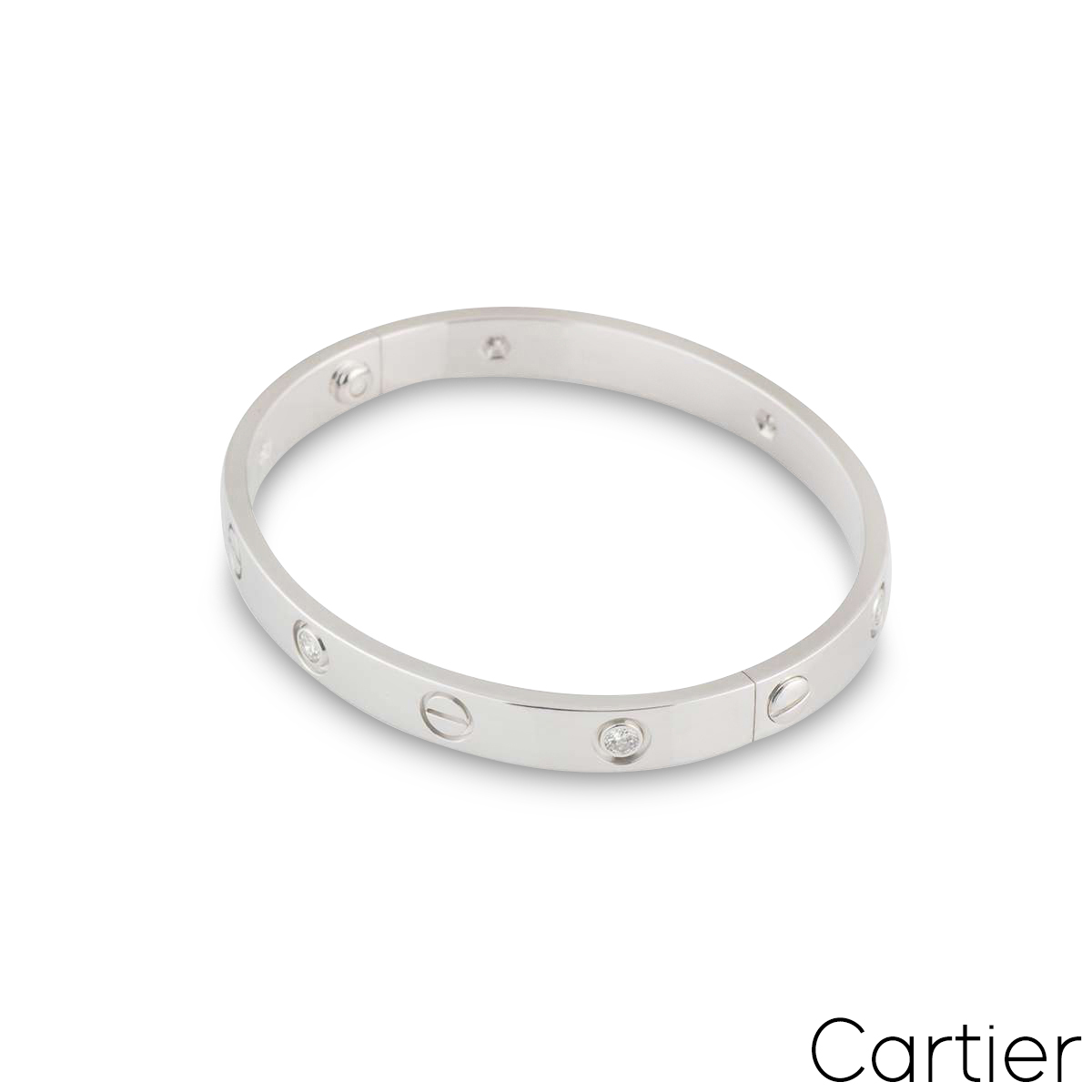 Cartier White Gold Half Diamond Love Bangle Size 19 B6035819
